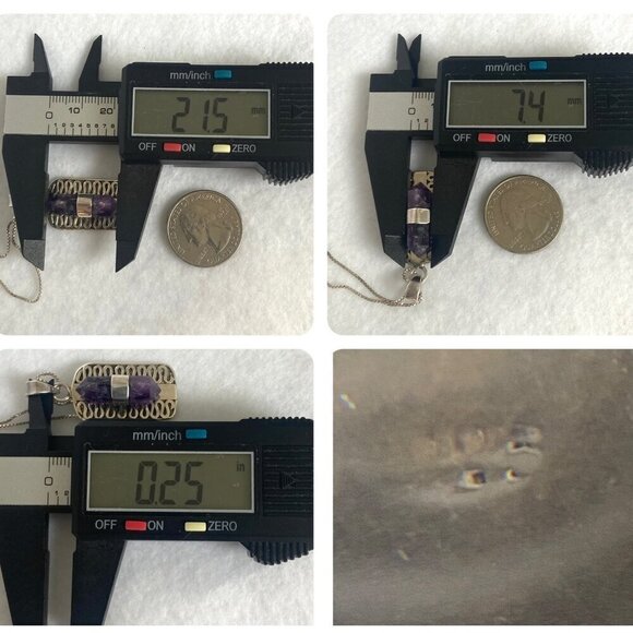 Sterling Silver 925 Double Point Amethyst Snake Scrollwork Pendant Necklace 18" - Picture 9 of 16